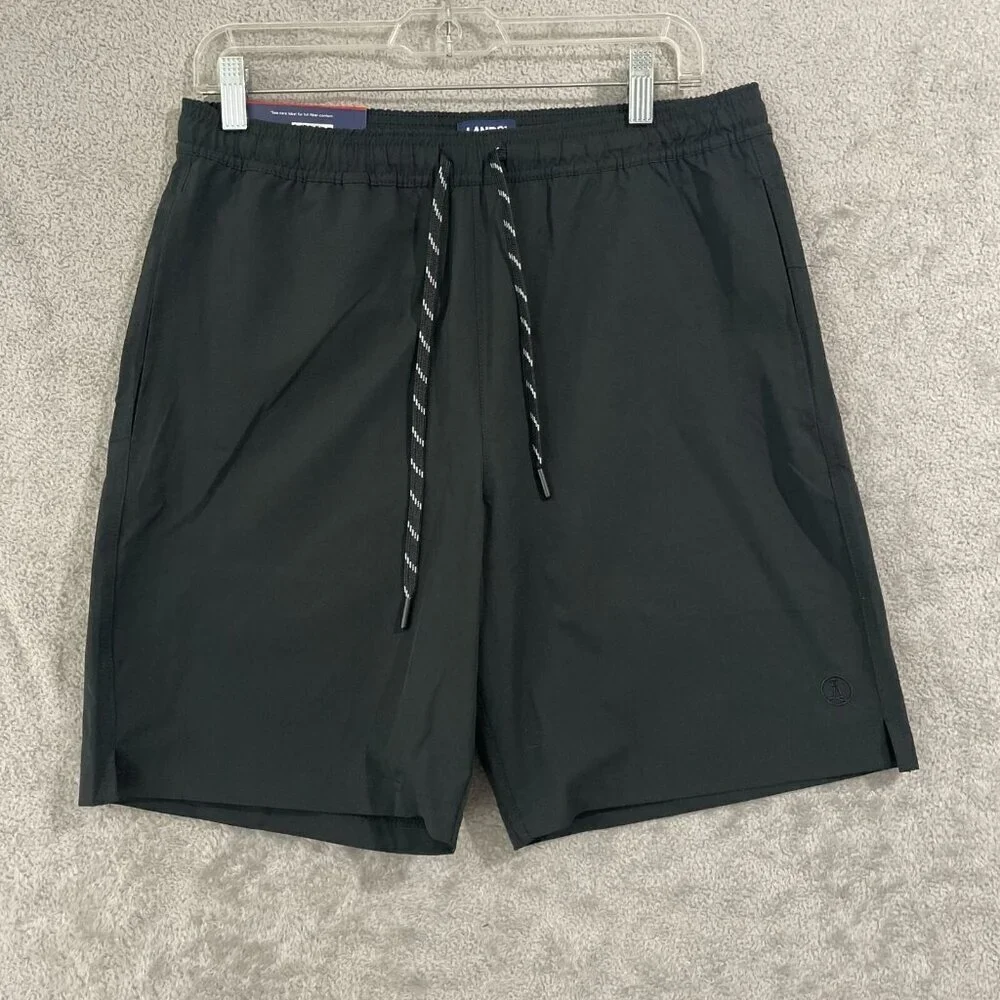 NEW Lands' End Mens M Black Swim Shorts With UPF 50 Quick Dry & Built-In Boxer